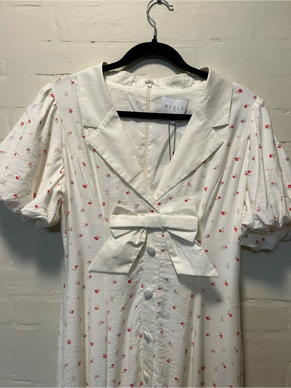 Mable Bayside Bow Front Puff Ditsy Floral Midi Cottagecore Coquette Dress M - Picture 4 of 14
